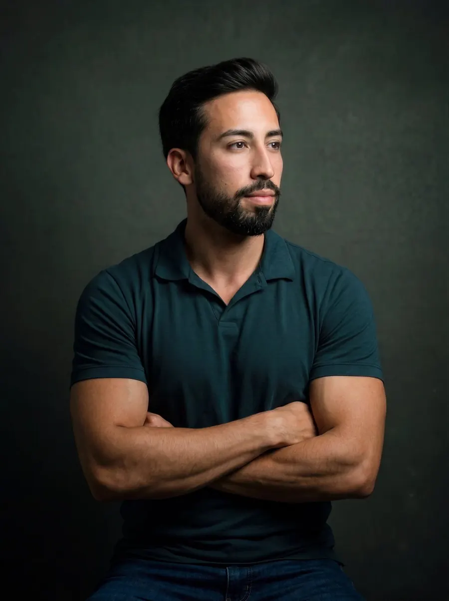 Retrato de Thiago Zica, de braços cruzados